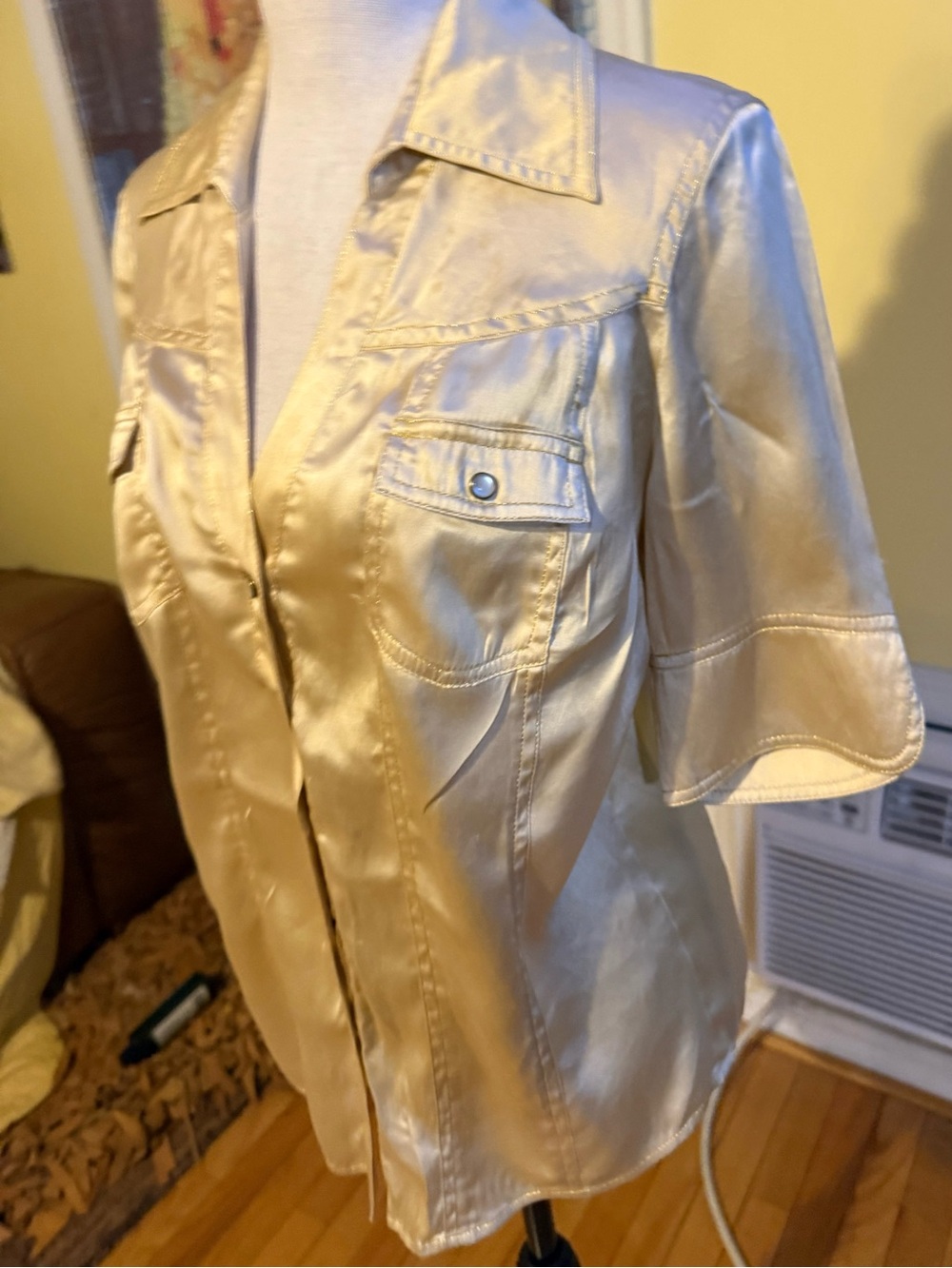 Satin Short-Sleeve Blouse in Champagne